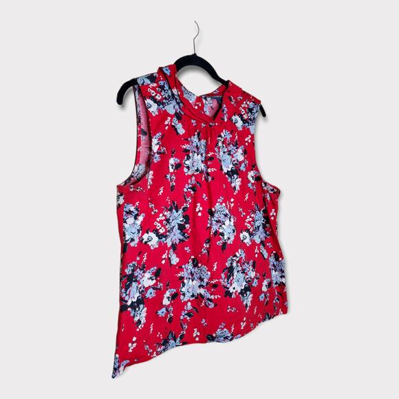 ModCloth Women’s Red Floral Sleeveless Blouse Large Reverse Peter Pan Collar - Picture 3 of 9